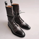 Korea 100 British comfortable tie leather tip low heel Martin boot woman flat bottom short