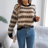 Shooting 2025 Autumn And Winter Round Neck Retro Striped Lantern Long-Sleeved Jacket Sweater Women's