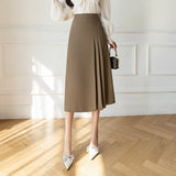 Long Pleated Skirt Female Spring / Summer 2025 New High-Waist A Line Black Suit Skirt Korean Version Versatile Commuter