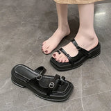 Thick Bottom Slippers Women Wear 2025 Summer Fashion Square Jacket Slippers Sweet Word Beach Cool