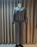 Zingj 20232 New Solid Color Zip Loose Hoodie Casual Versatile Trouser Suit-Outfit