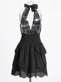 2025 Spring Fashion Sexy Hanging Neck Slicing High-End Sleeveless Solid Color Dress