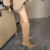 Zi Yan Retro Western Boots Female Thin Heel Pointed Pile Boots Wide Tube Big Tube Around The Hot Girl Tall Tube