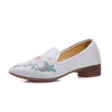 Zingj Grain Sole, Pointed Shoes Single Square Heel Fashionable Low Heel Embroidered Cloth Shoes, Retro Plate Buckle Embroidered Cloth Shoes Women's