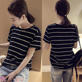 Zingj New Summer 2024 Korean Version Loose Large-Size Striped Short-Sleeved T-Shirt Women's Top Bottom Shirt Women's