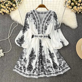 Spot Spring 2025 New Ladies Fashion V-Neck Long Sleeve Bohemian Print