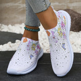 Women's Shoes Spring Breathable Sports Casual Shoes Water Drill Rainbow Shiny Flying Shoes Thick-Soled Running Shoes