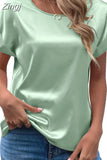 Lady Short Sleeve Satin Blouse Loose Casual Round Neck Solid Shirts Fashion 2023 Summer Elegant Tops Women Clothing