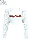 Autumn New Y2k Streetwear Harajuku Women Shoulder Asymmetric Hollow Out White Korean Style Crop Top Sexy Slim Club