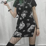 Women's Dragon Pattern Print Sling Dress Summer Fashion Wild Sleeveless Spaghetti Strap Split Mini