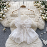 Zingj Pure Desire Hot Girl Style Strapless Sleeveless Chiffon Small Shirt Women's Summer Lace Pleated Ribbon Chic Top