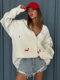 Wool Single Buckle Dachshund Dachshund Dog Embroidered Sweater Coat Trend Fashion Personality Women's Loose
