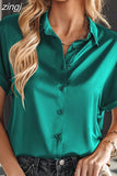 Satin Silk Shirts Fashion Women Short Sleeve Loose Tops Mujer Buttons Office Lady Blouses Women's Clothing Elegant