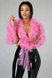 Shirts Mesh Sheer See Through Ruffles Long Sleeve Crop Tops Deep V-neck Lace-up Blouses Party Outwear 3