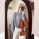 Version Of Gray Loose Hand Embroidered Sweater Coat Women In Autumn And Winter Outside The Lazy Wind Soft Knitted