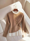 And Elegant Casual Knitted Jersey Fake Two Fashion Design
