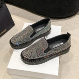 And Autumn 2025 New Pine Cake Thick Sole Large Leisure Single Shoes Women's Footle Shoes Water Drill Sewing Lazy