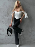 Slimming Small Blouse Female Feeling Dew Back Strap Collarbone Irregular Fish Bone