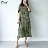 Sleeve Dresses Women Fashion Korean Tie Dye Casual Y2k Платье Женское Retro Hot Sale O-neck Summer Chic Loose Vestido
