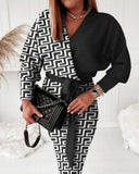 Independent Station Autumn Printed V-Collar Stylish Long-Sleeved