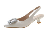 Summer New Pointed Sandals After The Ribbon With Large Size Square Buckle High Heels Gentle Fashion Women's