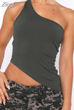Off Shoulder Single Strap Tank Crop Tops 2023 Women Sleeveless Solid Slim Fit Irregular Hem Vest Summer