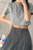 Sleeve T-shirts women solid cropped tops sexy stylish harajuku streetwear girls cool loose all-match korean style