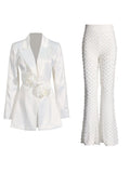 Zingj Casual Suit Autumn 2024 New Flower Splicing Long Sleeve Suit Jacket Nail Bead Micro La Straight