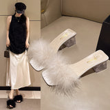 Hairy Slippers Women Wear 2025 New Net Red Coarse And One-Word Drag Crystal High-Slip