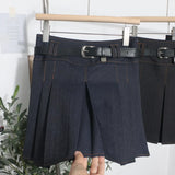 Spring And Summer Women's Retro Modern Hit Color Clear Line Pressure Skirt Anti-Light Short Skirt With Belt