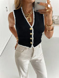 2025 Women's Flower Decoration Single-Billed Casual Knitted Vest