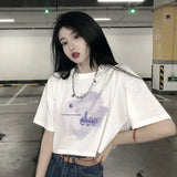 Zingj Girl Wind Student Top 2024 Summer New Fashion Chic Short Crop Short Sleeve Black Bottom T-Shirt