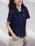 Vintage Red Elegant POLO T-Shirt 2025 Summer New Commuting Shoulder Slim