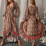 Spot Women's Wear Fall 2025 New Long Sleeve Large Swing Bohemian Print