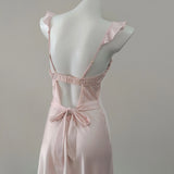 Sexy Pyjamas Women's Simulation Silk Summer Slings Long Dress Pure Wind Ice Silk Pajamas With