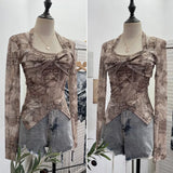 Special To The Net Yarn Design Sense Hanging Neck Top Cross Folded Repair Short T-Shirt