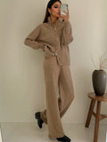 2025 New Thick Knitted Set Of Women's Zipper Lap-Fleet Sweater Cardigan + Wide