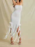 flounce hem maxi dress with ruched