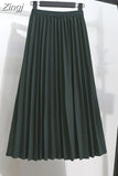 Women Elegant Long Pleated Skirts Spring Autumn Classic High Waist Solid Vintage Saias Midi