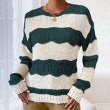 Autumn And Winter Three-Dimensional Striped Mahjong Loose Knitted Long-Sleeve Round Jumper