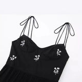 Summer Women's New Sexy Pure Desire Black Flower Embroidery Sling