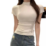 Zingj Desire Wind Half High Turtleneck Short-Sleeved T-Shirt Female 2024 Summer Slim Show Thin Bottom Shirt With Student Jacket Ins