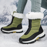Snow Boots Women With Velvet Thick Cotton Shoes 2025 Winter New Zipper Thick-Bottomed Warm Cotton