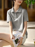 With Short-Sleeved T-Shirt Women 2025 Summer New Love Embroidery Collar Casual Slim Polo