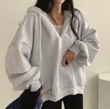 V-Neck Solid Color Oversized HoodieOutfit