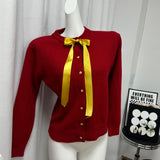 Gold Buckle Simple Knitted Cardigan 2025 Spring New Round-Neck Short Sweater