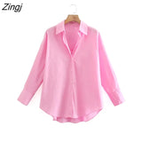 New Women Simply Candy COlor Single Breasted Poplin Shirts Office Lady Long Sleeve Blouse Roupas Chic Chemise Tops
