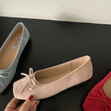 Bow Red Flat Shoes Grandma Shoes Spring And Autumn Lazi Shoes Gentle Single Shoes Retro Women's