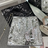 Real Shooting Heavy Industry Flash Shiny Piece High Waist Thin A Short Skirt Picts Anti-Walking Bag Hip Step Skirt