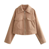 Spring/Autumn Festival New Women's Collar Large Pocket Zipper Short Long-Sleeved Jacket